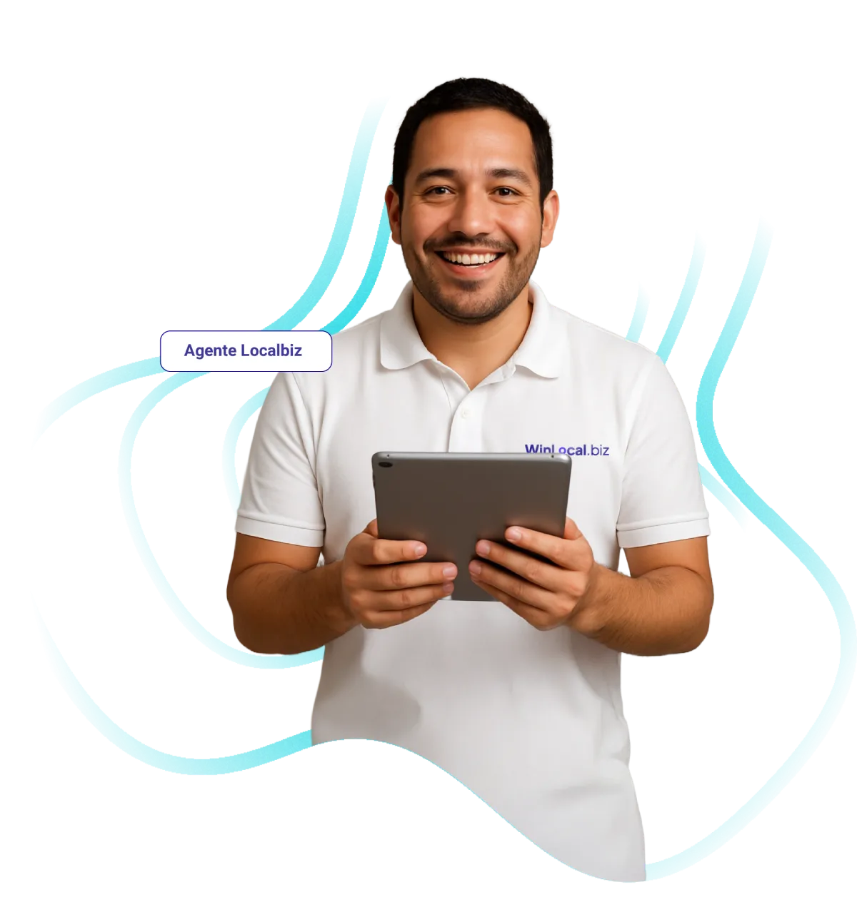 Agente Localbiz de WinLocalbiz PR con una tablet